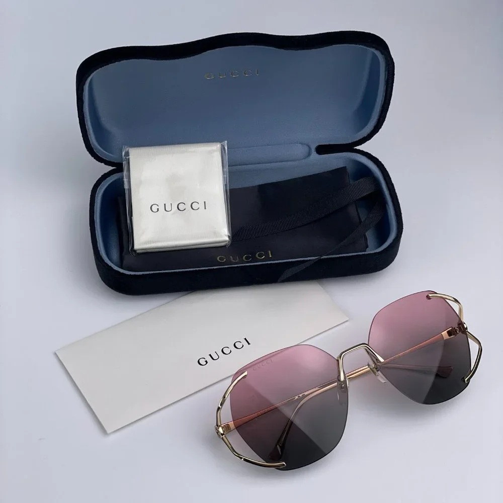 NEW GUCCI GG0651S 001 Gold Purple Green Gradient Square Oversized Rimless Women - Picture 11 of 12